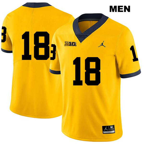 Men's NCAA Michigan Wolverines Brendan White #18 No Name Yellow Jordan Brand Authentic Stitched Legend Football College Jersey XW25C50KH
